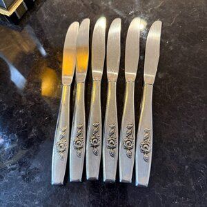 6pc Oneida SSS Our Rose Dinner Knives Stainless Flatware Glossy RETIRED My Rose